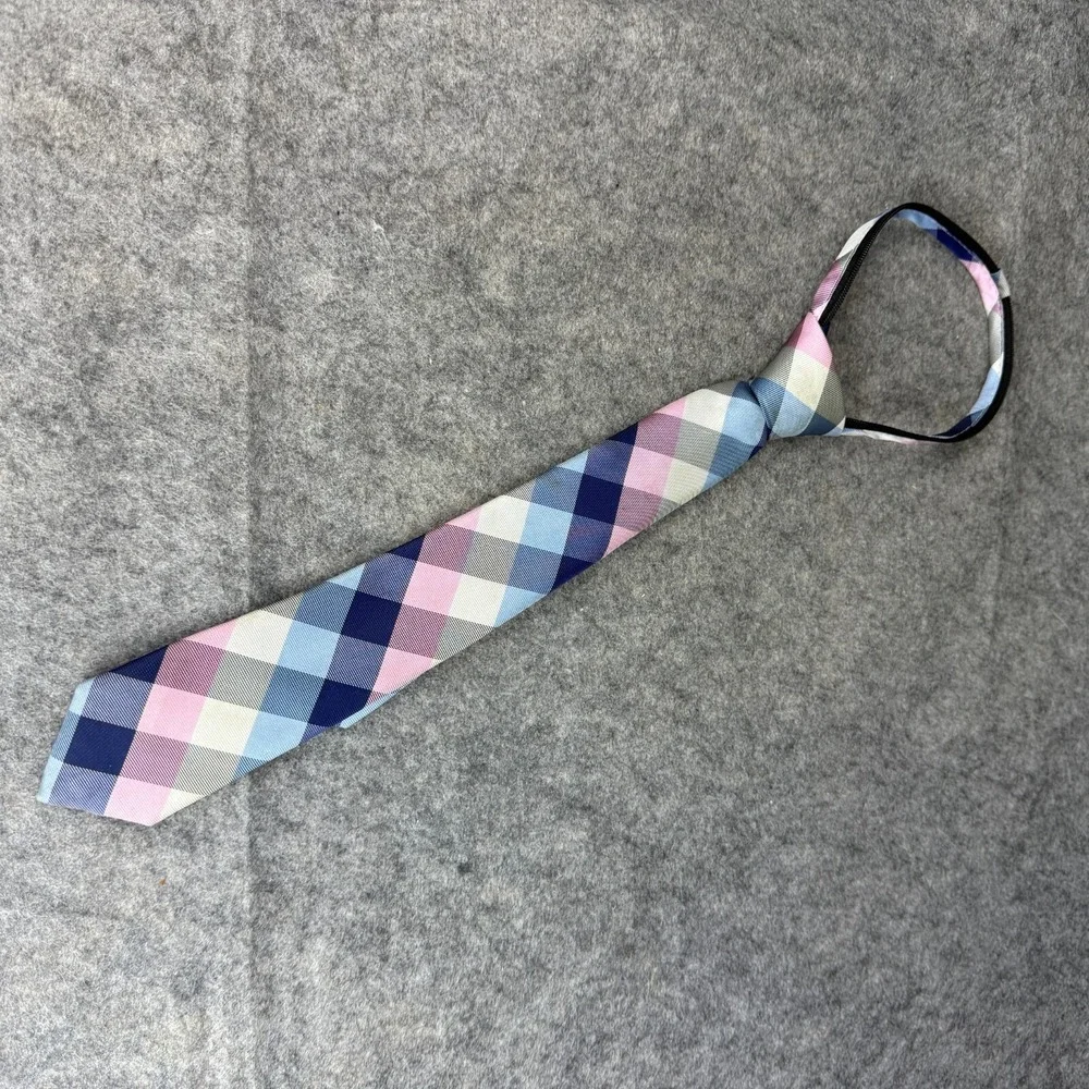 Tommy Hilfiger Big‎ Boys All-Over Buffalo Grid Zipper Tie Pink Blue Check Plaid